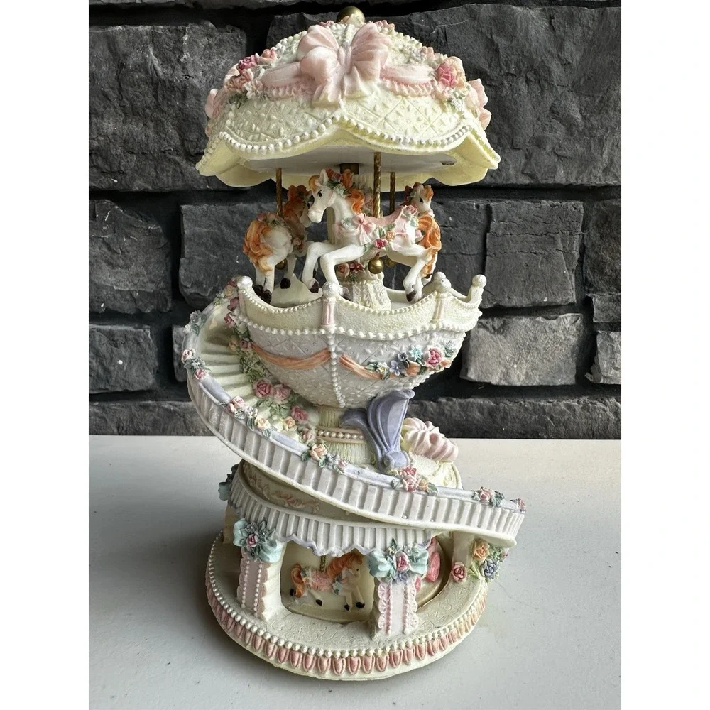 Vintage Classic Treasures Music Box Double Decker Horse Carousel Whimsical Chic